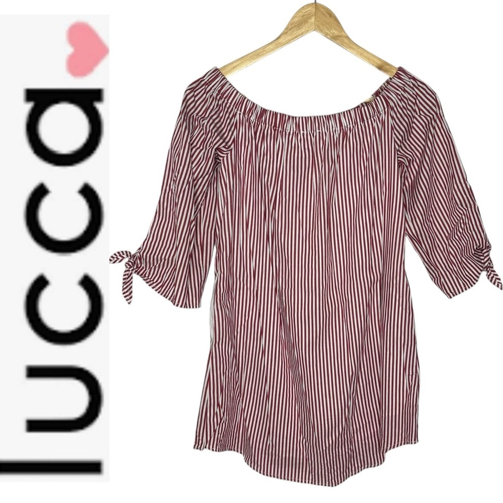 Lucca Red/White Stripe Cotton Off The Shoulder Mini Dress s